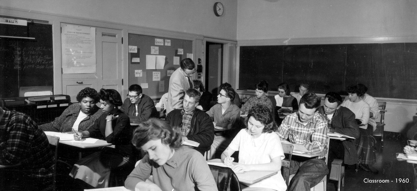 Washington high school classroom 1960 historic photo with students and teacher Portland OR PDX